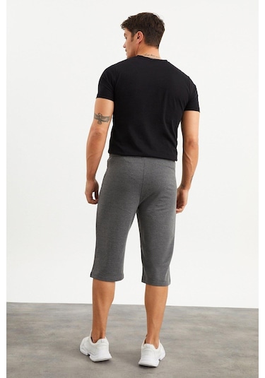 201762 Cep Nakış Detaylı Erkek Kapri-Ant.Melanj Antrasit Melanj