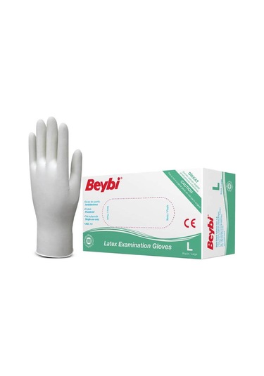Beybi Pudralı Lateks Muayene Eldiveni L Beden Beyaz 100'lü