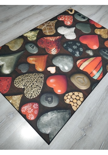 FOTO BASKILI HALI ARTİST KALP 120X180 CM Antrasit - Turuncu