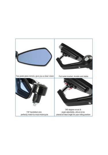 Besthome1 360 Derece Dönebilen Ayarlanabilir Metal Motosiklet Aynası - Çift Paket