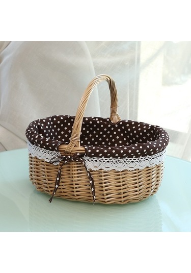 Pazly Cbtx Willow Açık Piknik Sepeti, Dokuma Sepet Yumurta Kabı S Beyaz Nokta Ahşap
