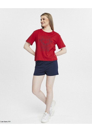 Bella Dossi Pamuklu Kısa Kollu Baskılı Kadın Şortlu Yazlık Pijama Takımı Kırmızı