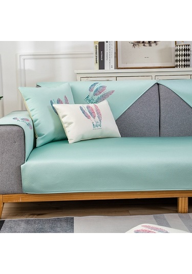 Sones Tüy Desenli Yazlık Buz İpek Kaymaz Tam Kapsamlı Kanepe Kılıfı, Boyut: 70x90cm Açık Yeşil