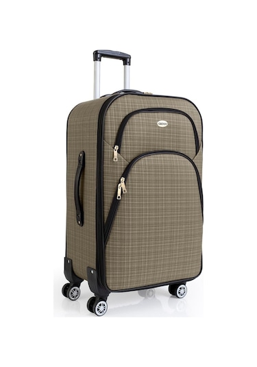 Gedox Büyük Ve Kabin Boy Valiz Seti 4 Teker Kumaş Valiz Bej 1081