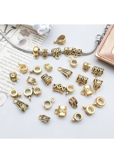 Monyee Zink Çelik Üç Yollu Bağlantı Elemanı 13mm Boyut, 4.5mm Delik 15 Farklı Desen, Toplam 30 Adet 1.2g/adet - Sn46 Altın