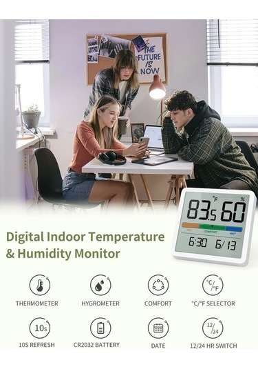 Pazly İç/dış Sıcaklık Nem Ölçer, Takvimli Hava İstasyonu, Lcd, Dokunmatik Arka Işık, 2'li Set
