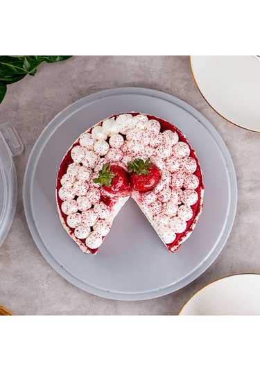 Porsima 1092 Yuvarlak Kek Pasta Fanusu Saklama Kabı 25 CM Gri