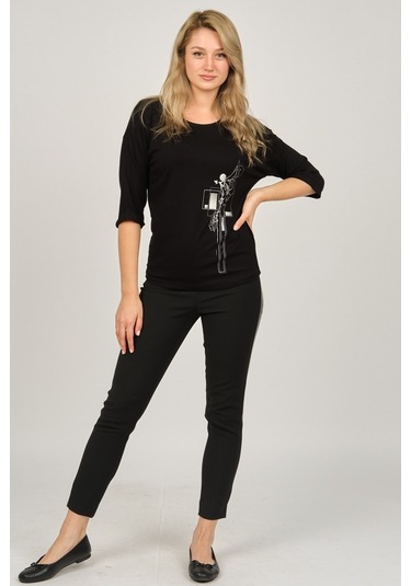 Sistas Kadın Desenli Bluz 6690208 Siyah-Siyah