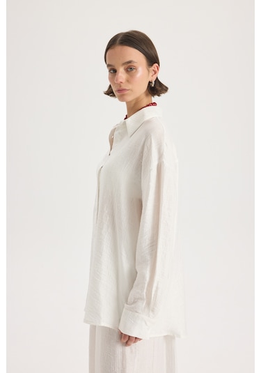 Mai Collection Mai Studios Co. Yovena Düğme Detay Ekru Oversize Gömlek ekru