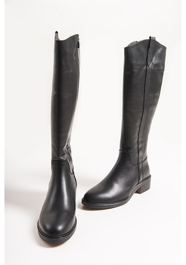 Luvishoes Acro Siyah Cilt Hakiki Deri Kadın Çizme Siyah