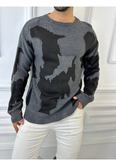 Kazak Çift Kat Örme Natural Pamuk Kazak Yırtık Detaylı Lazer Kesim Salaş Triko Kazak Siyah