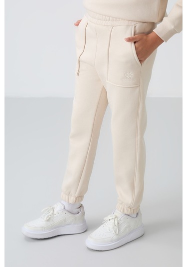 Tommy Life Bej Pamuklu Kalın İçi Tüylü Yumuşak Dokulu Standart Fit Baskılı Erkek Çocuk Eşofman Takım - 11257 Bej