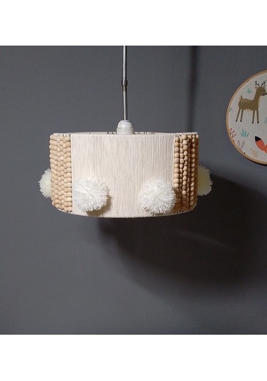 Ekru Makrome Avize Çocuk Odası Avize Bebek Odası Avize Aydınlatma Ahşap Boncuk Ekru