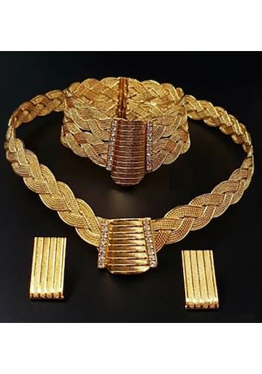 Kadın Altın Kaplama Trabzon Hasır Örgü Takı Seti N11.5792 Altın