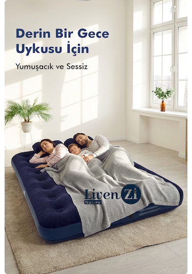 Livenzi Çift Kişilik Şişme Yatak & Yastık 203 152 22 Cm Lacivert