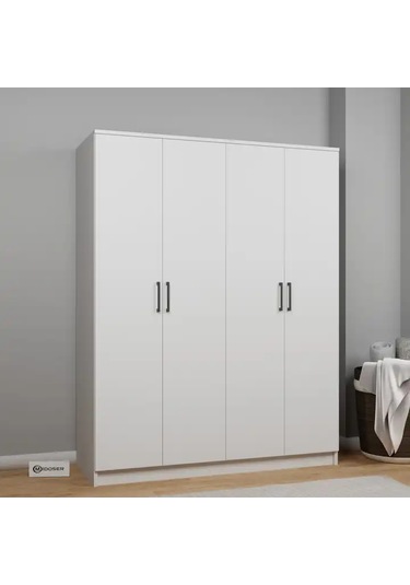 Kardelen Serisi 140 Cm Mat Beyaz 4 Kapılı 5 Raflı Elbise Dolabı Beyaz