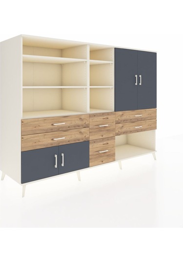 Kronos Dolap 10 Raflı 6 Çekmeceli 4 Kapaklı 220x59x163 Aytaşı-ant Aytaşı-antrasit/çam