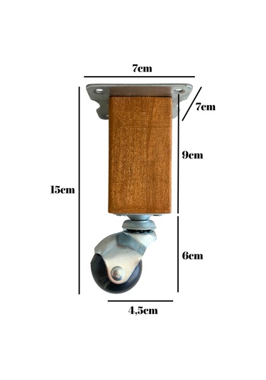 Kale Ahşap Top Tekerli Ayak Mobilya Masa Dolap Tekerli Ayağı Frensiz 15cm Ceviz 1 Adet Kayın Ceviz