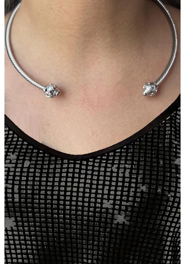 Caş Dekorasyon Silver Renkli Metal Choker Kolye Gümüş