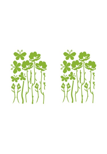 Duvar Süsü Sticker 2 Adet Yeşil Çiçekli Şeffaf Filmli Pvc 48x33