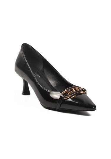 Siyah Rugan İnce Kısa Kadın Topuklu Ayakkabı 695029 Z Siyah Rugan