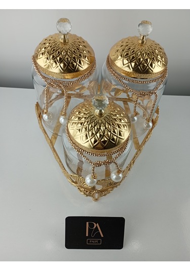 Çay Kahve Şekerlik Kavanoz Sunumluk Söz Nişan Kız İsteme Çikolatalık Dekoratif Obje Biblo Süs Eşya Üçgen Altın