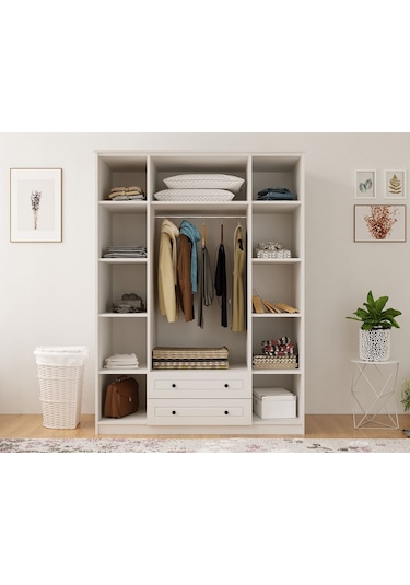 Rabi Mobilya Diva Country 4 Kapak 2 Çekmece Aynalı Mega Gardırop