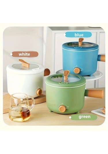 Honeybeeshop Mavi Taşınabilir Elektrikli Yapışmaz Tencere Kapaklı Hafif Kullanışlı Çok Fonksiyonlu Pişirme Tenceresi