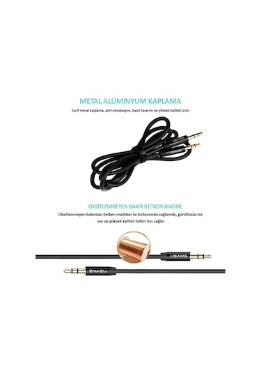 Yp01 3.5 Mm Güçlendirilmiş Ultra Dayanıklı Aux Ses Kablosu 1mt