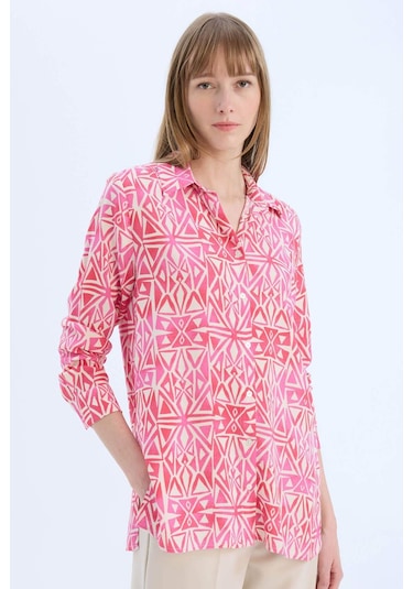 DeFacto Oversize Geniş Kalıp Desenli Uzun Kollu Gömlek Tunik E4347AX25SPPN613