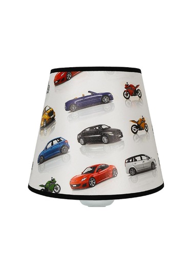 Şenay Aydınlatma Çocuk Odası Konik Pvc Abajur-Beyaz Arabalar Diğer
