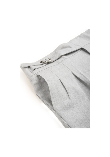 Deepsea Erkek Gri Likralı İtalyan Kesim Pileli Kemer Tokalı Şık Kumaş Pantolon 2601020 Gri