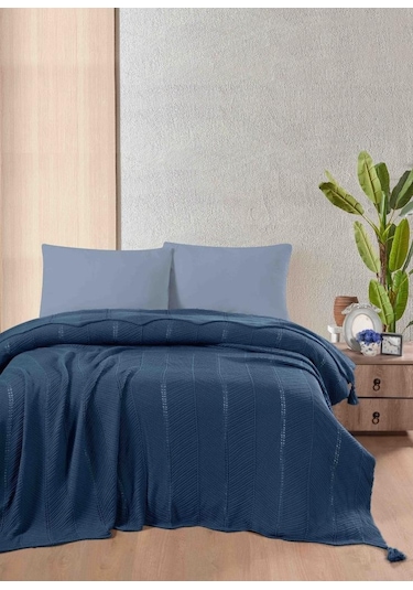 Sophıstıc Çift Kişilik Akrilik Örgü Battaniye Turkuaz