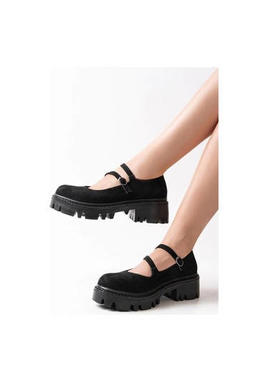 Siyah Süet Günlük Yüksek Tabanlı Loafer Ayakkabı Siyah