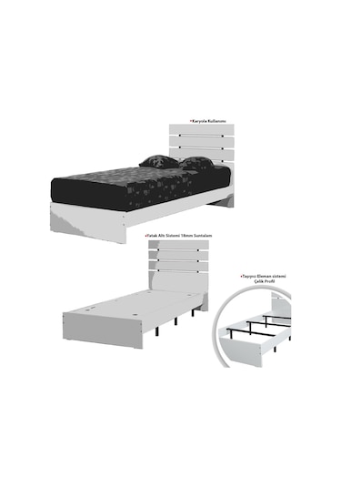 Pasifichome Huga Tek Kişili Ahşap Karyola Meşe /120X200Cm Başlıklı Karyola