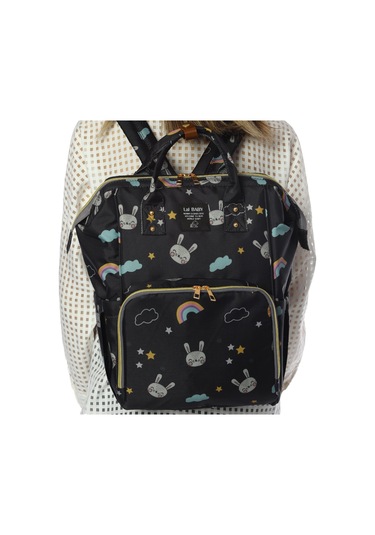Lal Baby Tavşan Desenli Anne Bebek Bakım Sırt Çantası Siyah