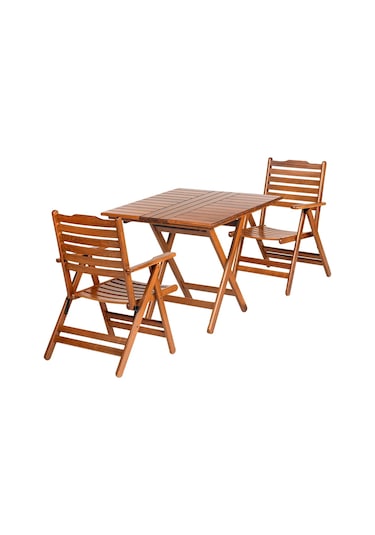 Madrid Atina Ahşap Bahçe Balkon Takımı: 60X80 Masa + 2 Sandalye