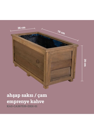 Kaf Ahşap Dekoratif Ahşap Saksı - Uzun / Emprenye Kahve