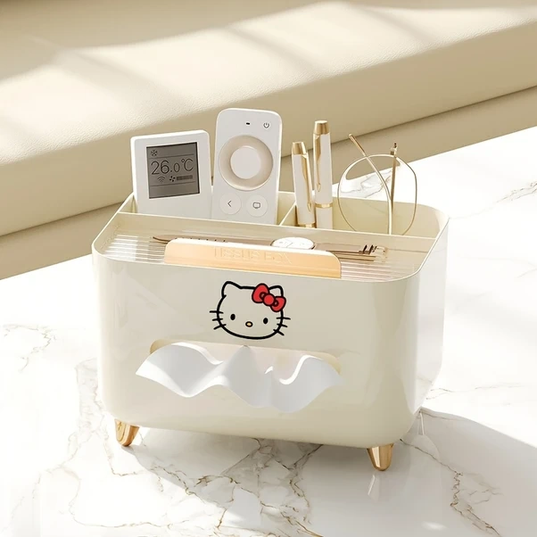 Sunshine011 1 Adet Hello Kitty Peçetelik - Dekoratif Kapaklı, Yaşam Odası, Banyo, Ofis İçin Yer Tasarruflu Saf Beyaz