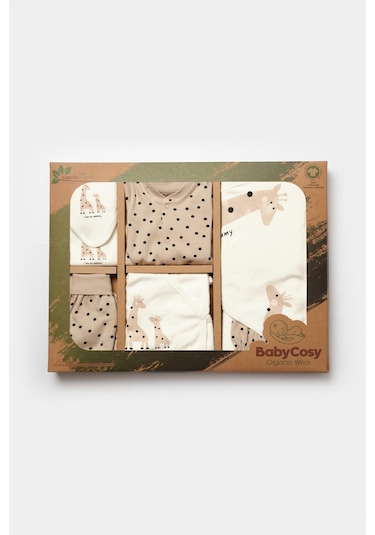 BabyCosy Organik Zürafa Desenli 10 Lu Set Ekru - Vizon