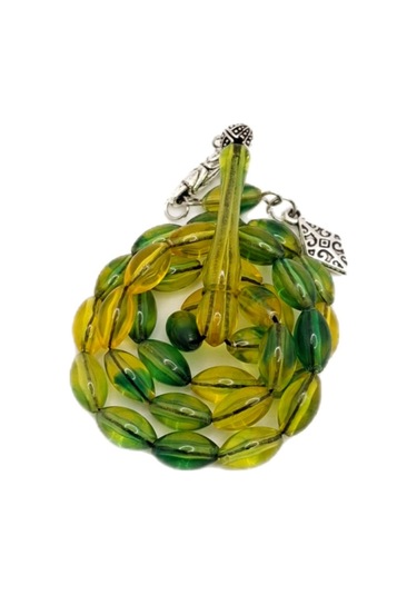 Han Ticarethane Yeşil Sarı Renk Arpa Kesim Toz Kehribar Tesbih