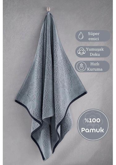 Pamuk Tekli Havlu Jakarlı Karna Premıum Vance - 70 X 140 Mavi