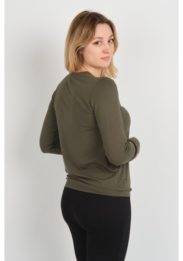 Sistas Kadın Desenli Bisiklet Yaka Uzun Kol Bluz 24611 Haki Haki