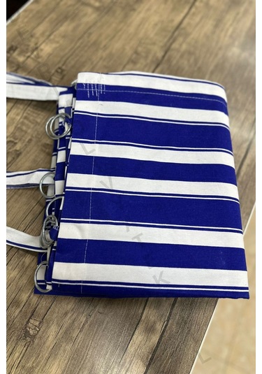 Devrim Olivya Tekstil Mavi-beyaz Çizgili Lüks Halkalı Balkon Perdesi - Özel Dikim, Dayanıklı Branda Mavi Beyaz