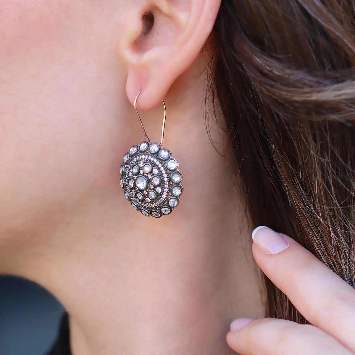 Elmas Montür Modeli Rose Gold Gümüş Küpe Gümüş