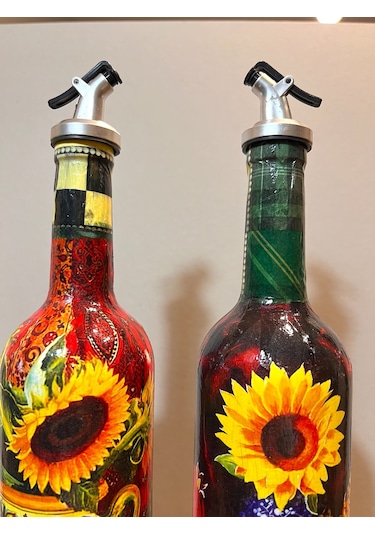 Akdeniz Mutfağı Ve Ayçiçeklerinden İlhamla Tasarlanan Cam Yağdanlık, Sirkelik Ve Sosluk Seti, Mutfak Kırmızı - Sarı