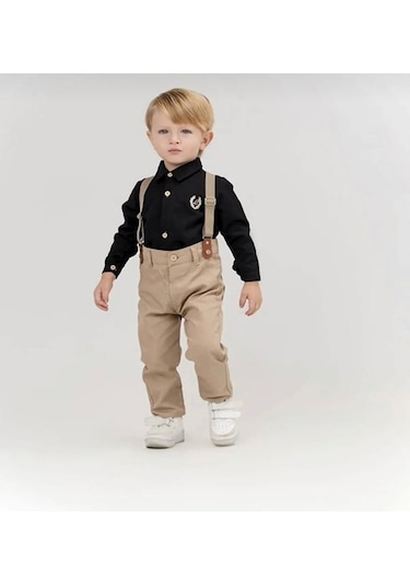 Esterella Erkek Çocuk Papyonlu ve Askılı Gömlek Pantolon Takımı Siyah