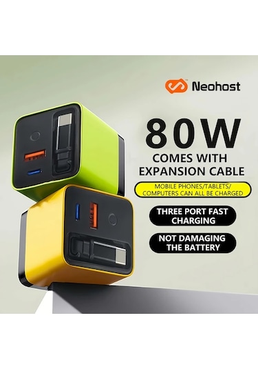 Fochsia En Yeni Gan Teknolojisi 60w 3 Portlu Hızlı Şarj Cihazı 30 Dakikada Şarj Edilebilir Üçlü Port Usb C İle Iphone Samsung Ipad Uyumlu