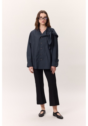 Bağlamalı Detaylı Tasarım Gömlek Lacivert Lacivert