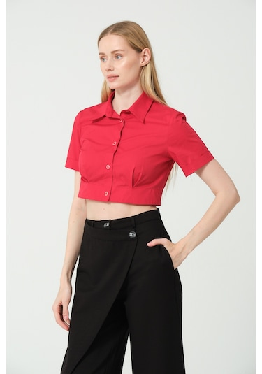Samore Polo Yaka Crop Gömlek Kırmızı